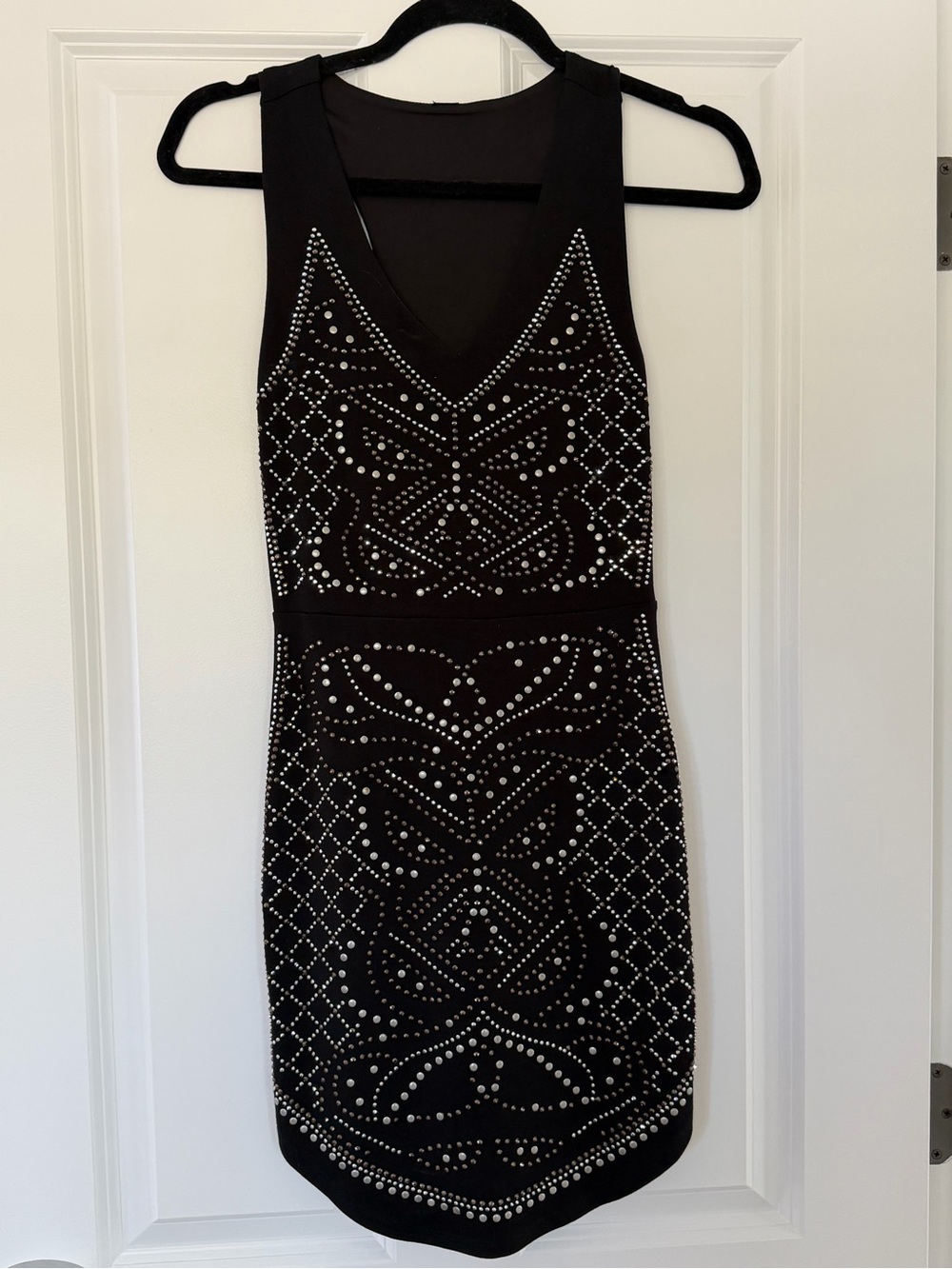 Windsor Black Studded V-Neck Dress with Silver Accents